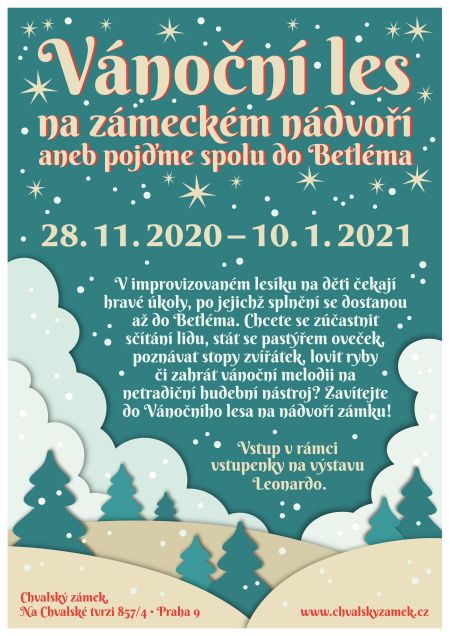 Plakát k interaktivní stezce Vánoční les na zámeckém nádvoří aneb pojďme spolu do Betléma