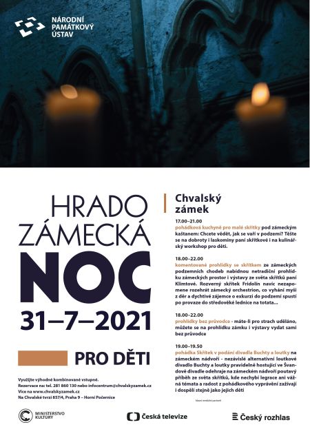 Plakát k akci Hradozámecká noc 2021 pro děti na Chvalském zámku