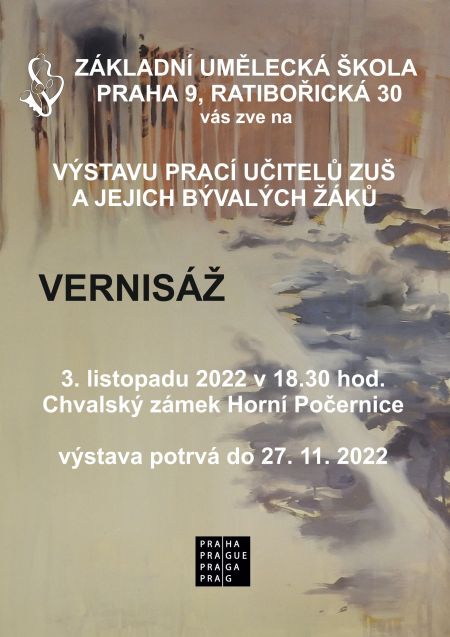 Plakát k Výstavě prací učitelů ZUŠ Horní Počernice a jejich bývalých žáků